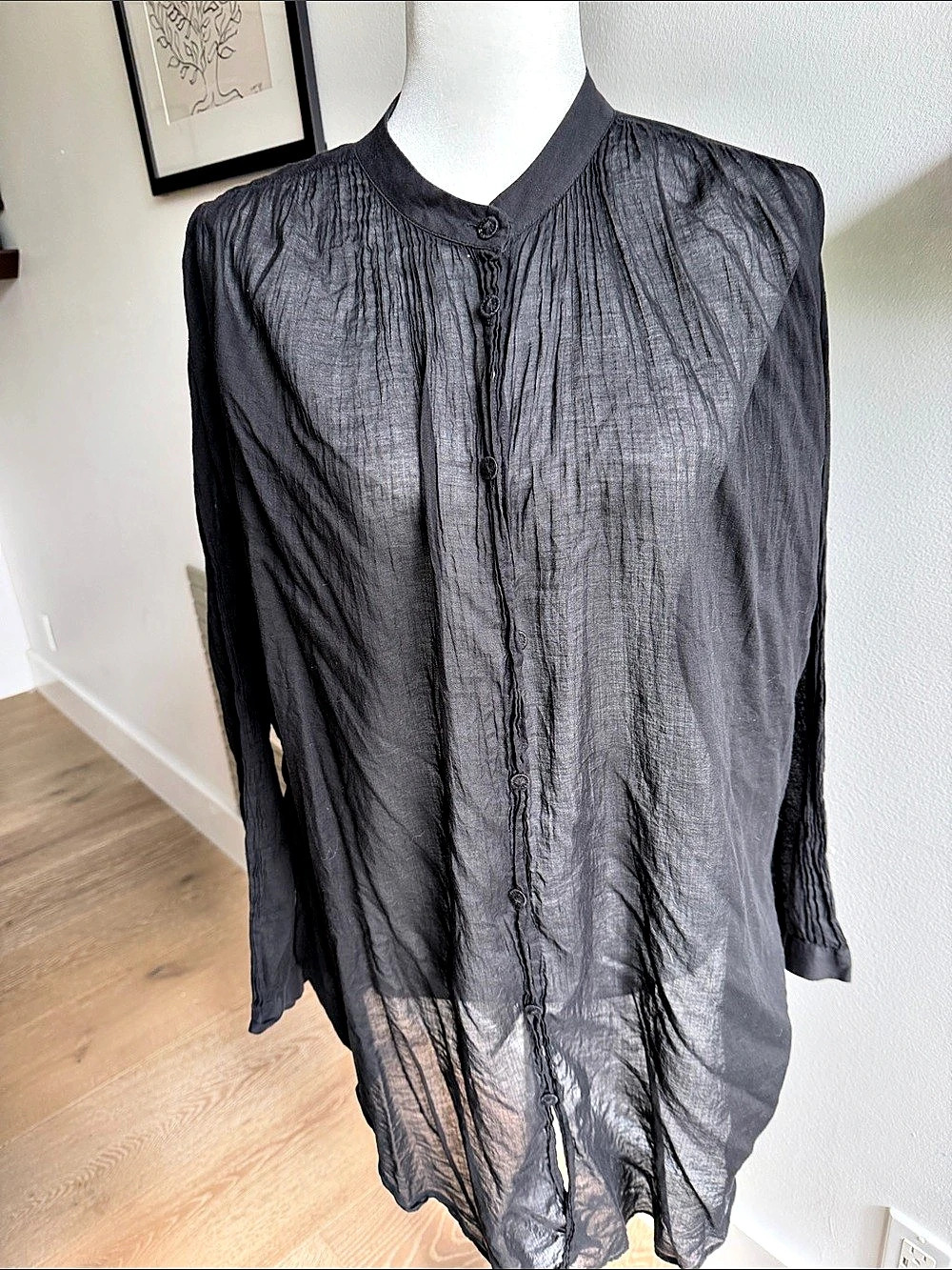 Skin Black Cotton Blouse Caftan Size Medium/2